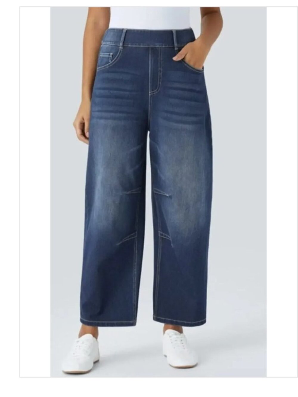 HALARA Barrel Jeans Mid Rise Pockets Barrel Leg Med Wash Size L
